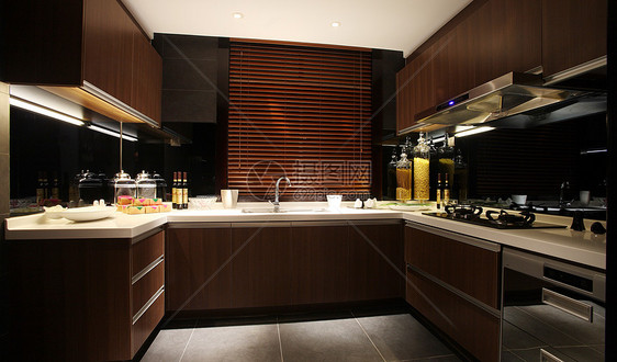 现代简约深色系厨房效果图图片