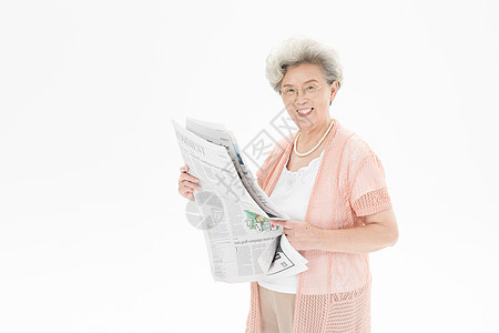 老年人奶奶看报纸背景图片