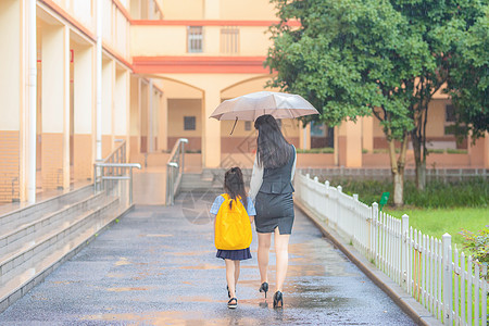 雨天小朋友上学途中背景