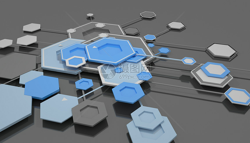 六边形网络立体背景图片