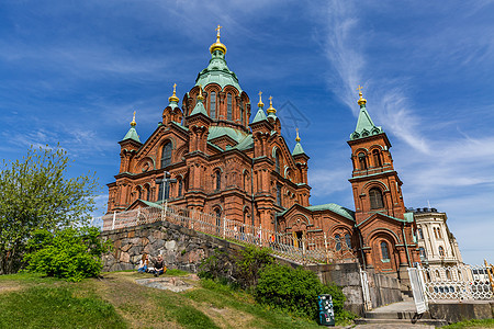 芬兰赫尔辛基著名旅游景点乌斯别斯基教堂背景图片