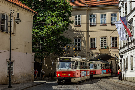 捷克布拉格城市旅游有轨电车背景图片