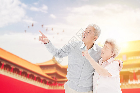老人夫妻老年旅游设计图片