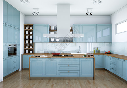 蓝色厨房效果图图片