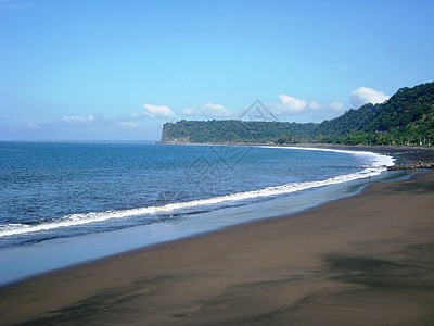 沙滩蓝天哥斯达黎加沿海风光蜿蜒黑沙滩背景