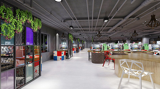 购物中心效果图后现代网咖营业区效果图设计图片