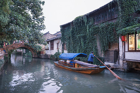 周庄夜景江南水乡周庄古镇背景