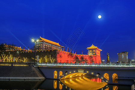 西安古城月色背景图片