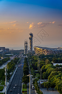 美丽马路奥体中心.鸟巢.近景背景