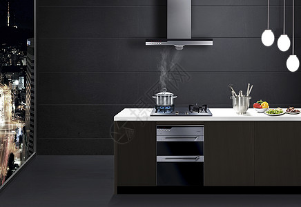 现代黑白灰厨房效果图设计图片