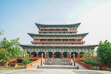 韩国景点尼泊尔蓝毗尼韩国寺庙建筑背景