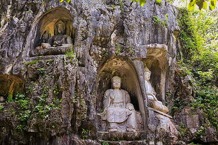 佛香杭州灵隐寺飞来峰石刻背景