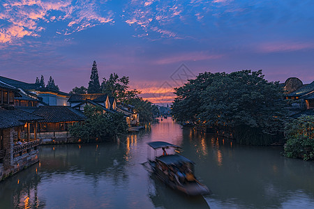 迷人夜色乌镇夜景背景