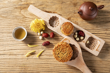 桌子木纹中秋节广式月饼背景