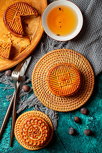 茶月饼中秋传统美食月饼背景