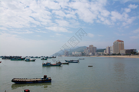 汕头老城港口的渔船背景