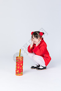 春节喜庆儿童玩鞭炮图片