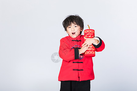 新年新气象春节喜庆儿童玩鞭炮背景