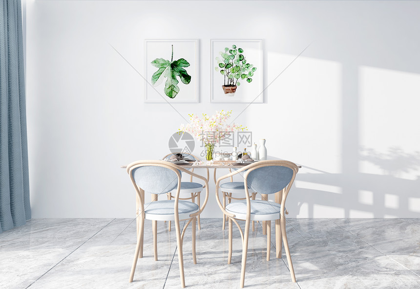现代简洁风客厅用餐室内设计效果图图片