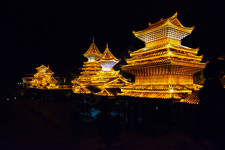 贵州黔东南苗族侗族自治州肇兴侗寨夜景背景