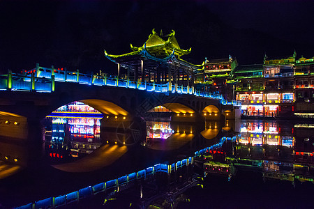 湘西土家族风景湖南湘西土家族苗族自治州凤凰古城夜景背景