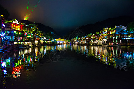 湘西土家族风景湖南湘西土家族苗族自治州凤凰古城夜景背景