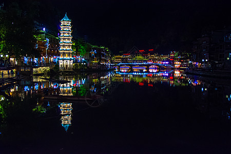 湘西土家族风景湖南湘西土家族苗族自治州凤凰古城夜景背景