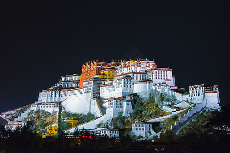 西藏拉萨布达拉宫夜景背景图片