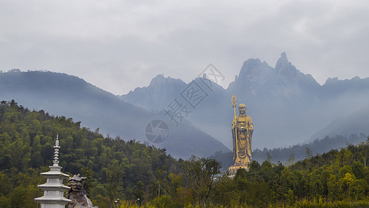 千里马铜像九华山99米高地藏王菩萨巨型铜像背景