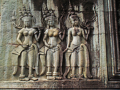 柬埔寨吴哥窟石雕背景图片
