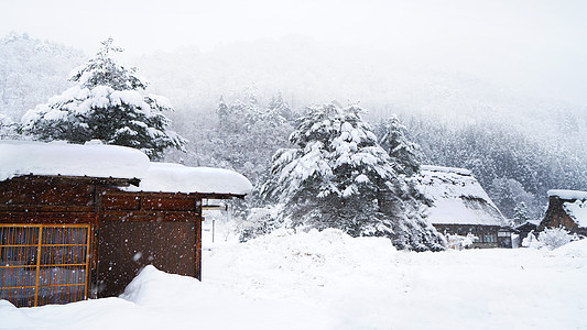 日本白川乡雪景背景