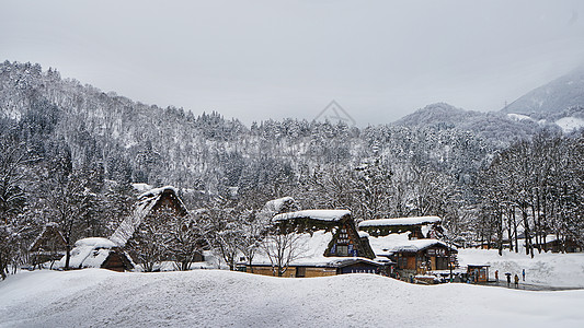 日本白川乡雪景背景