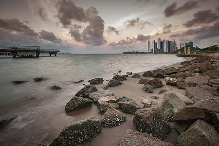 大海礁石深圳湾之晨背景