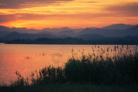 费瓦湖落日杭州湘湖的黄昏背景