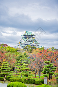 日本大阪城公园风景日本天守阁背景