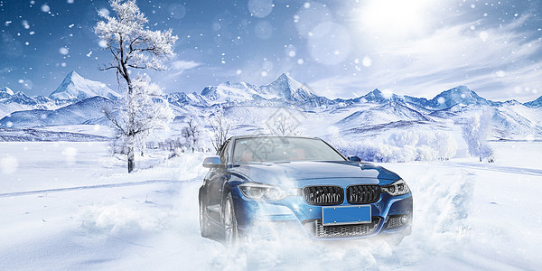 在雪地中的汽车图片