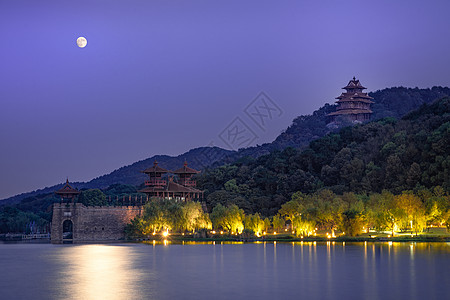 武汉长江月落楚城背景