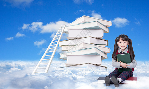 云端看书的女孩背景图片