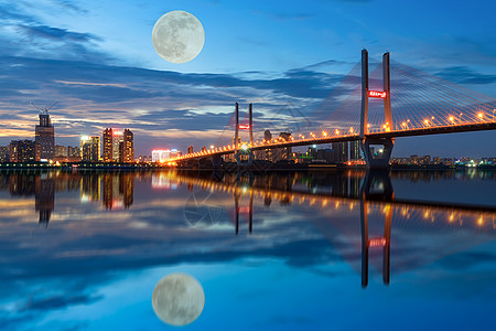 中秋节赏月城市夜景图片