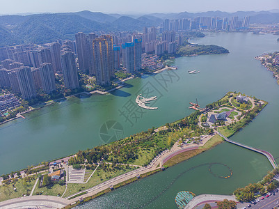 长沙地标松雅湖俯瞰湖南长沙梅溪湖公园湖中岛背景