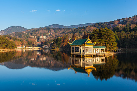 江西庐山江西九江庐山如琴湖夕阳背景