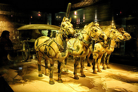博物馆展览秦兵马俑彩绘铜车马背景