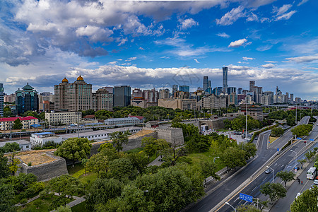 蓝天白云高楼东便门远景国贸的高楼背景