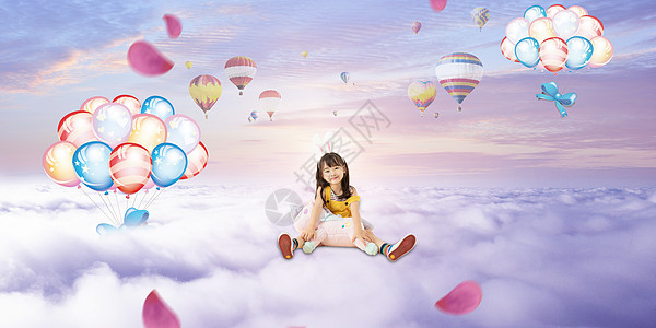 粉色星空小女孩的梦幻世界设计图片