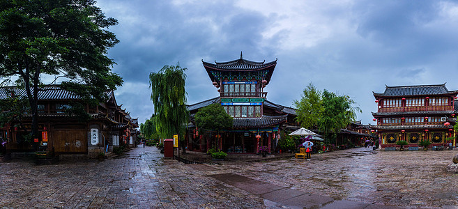 雨天度假云南丽江大研古镇背景