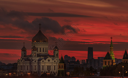 莫斯利基督救世主大教堂日落风光高清图片