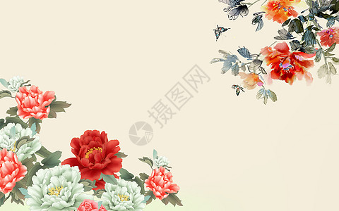 洛阳牡丹中式花朵背景墙设计图片