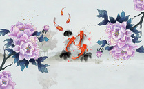 中式海棠花背景墙图片