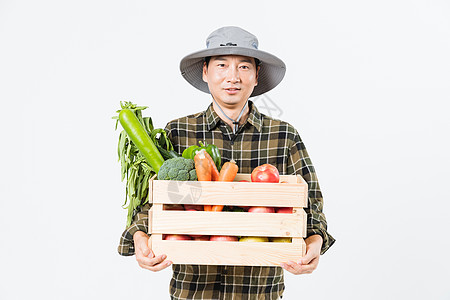 农民抱着蔬菜箱子背景图片