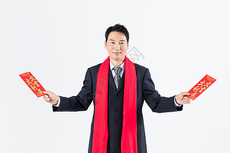 新春商务男性手拿红包图片